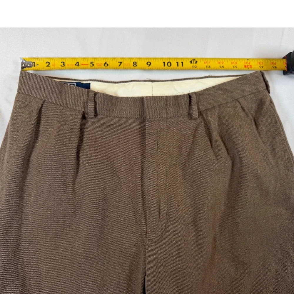 Vtg Polo Ralph Lauren Mens 34x30 Brown Pleated Cotton Twill Cuffed Dress Pants